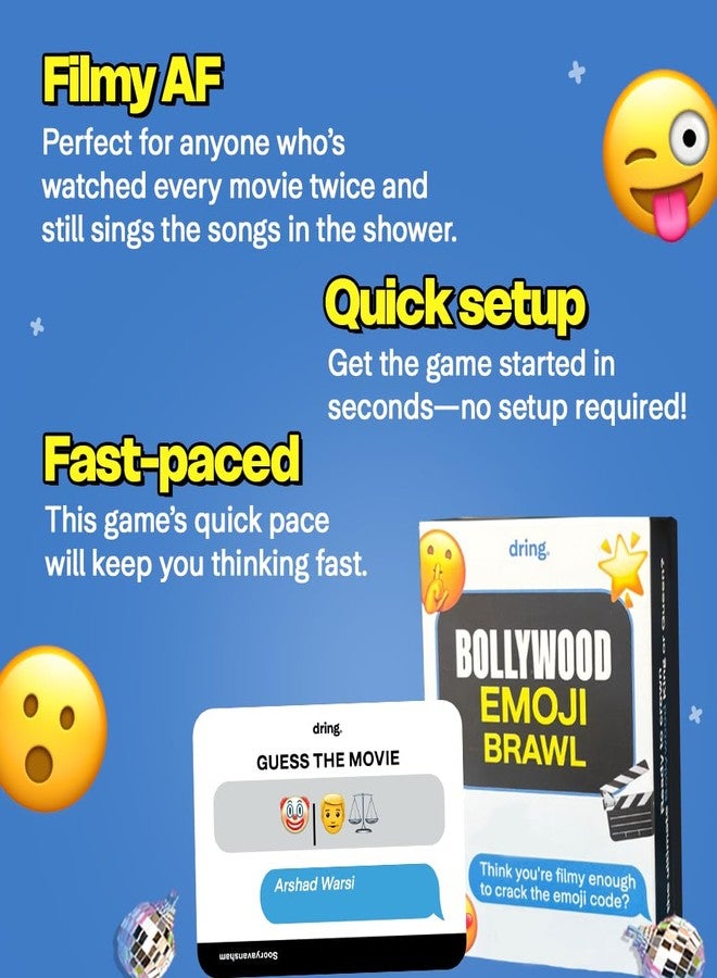 Dring Bollywood Emoji Brawl - Trivia and Guessing Bollywood Game | Perfect for Families & Friends | Fun House Party Game | Adults, Teens, 3-10 Players | Card Game, 14+ Ages, filmy - Image 3
